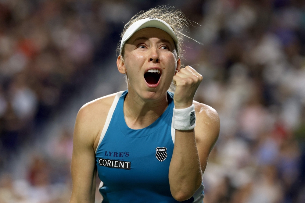 Ekaterina Alexandrova celebrates match point against Aryna sabalenka during day seven of the National Bank Open Presented by Rogers at Sobeys Stadium on August 08, 2026 in Toronto, Ontario. (Photo by Matthew Stockman/Getty Images/AFP