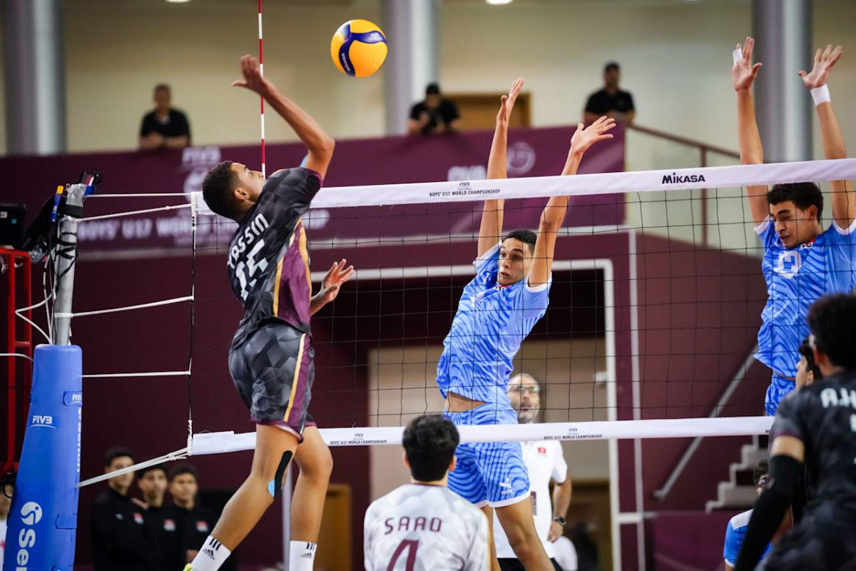 Action during the FIVB Volleyball Boys’ U17 World Championship Pool A match between Qatar and Tunisia.  