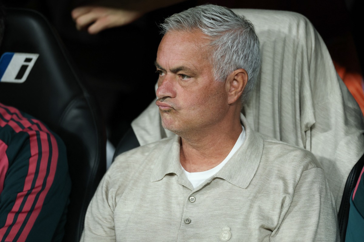 Real Madrid's Portuguese coach Jose Mourinho looks on during the Spanish league football match between Real Madrid CF and Real Sociedad at Santiago Bernabeu Stadium in Madrid on August 26, 2026. (Photo by Thomas COEX / AFP)