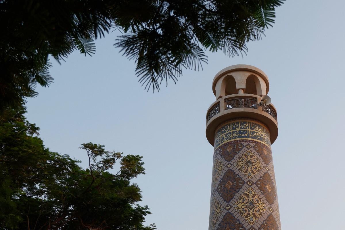 The Katara Mosque, also known as Qatar's Turquoise Mosque, designed by Turkish architect Zeynep Fadillioglu, is seen in Doha's Katara Cultural Village on August 27, 2026. (Photo by KARIM JAAFAR / AFP)