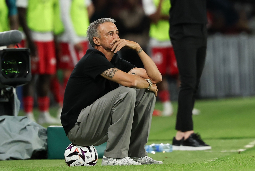 Paris Saint-Germain's Spanish head coach Luis Enrique watches from the touchline during the French L1 football match between Paris Saint-Germain (PSG) and AS Monaco at the Parc des Princes stadium in Paris on September 4, 2026. (Photo by Anne-Christine POUJOULAT / AFP)