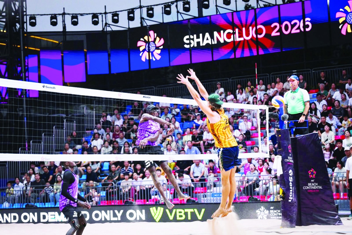 Qatar’s Cherif Younousse and Ahmed Tijan in action during the semi-final against Australia's Mark Nicolaidis and Izac Carracher.