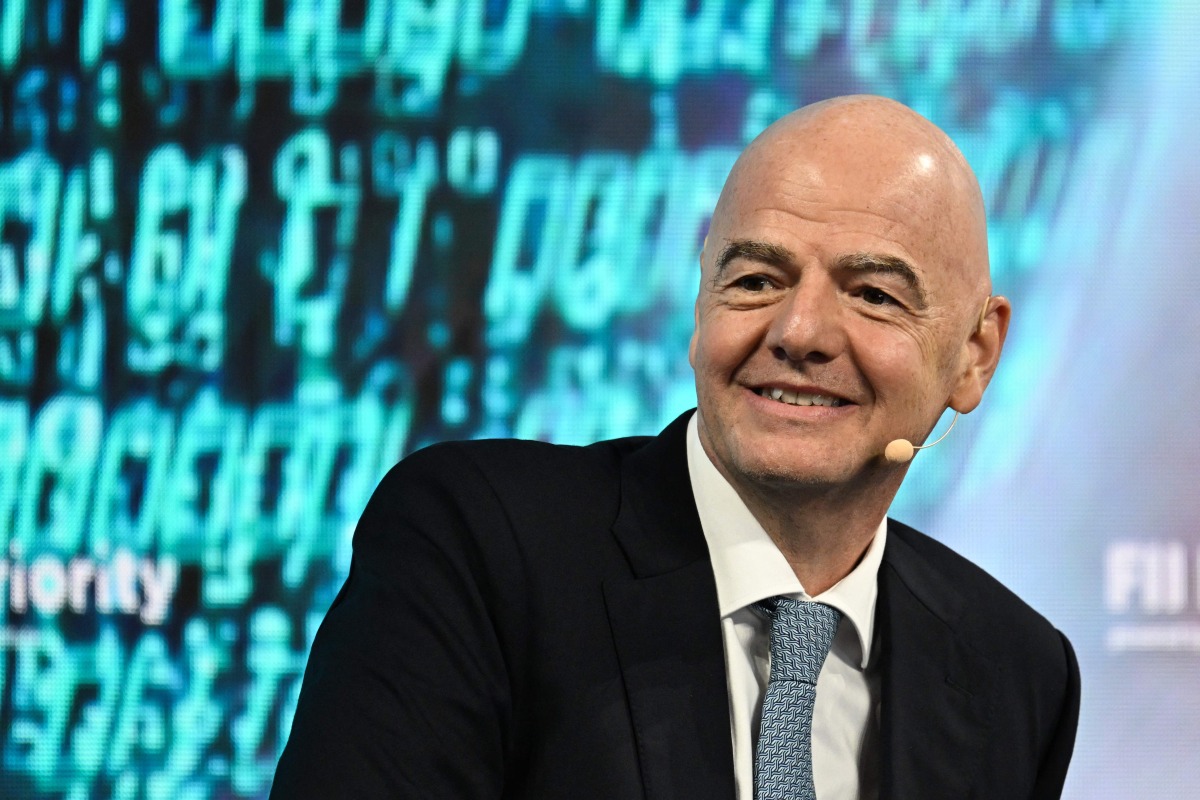 FIFA President Gianni Infantino speaks during the FII Priority Summit in Miami Beach, Florida, on February 20, 2025. Photo by Chandan Khanna / AFP