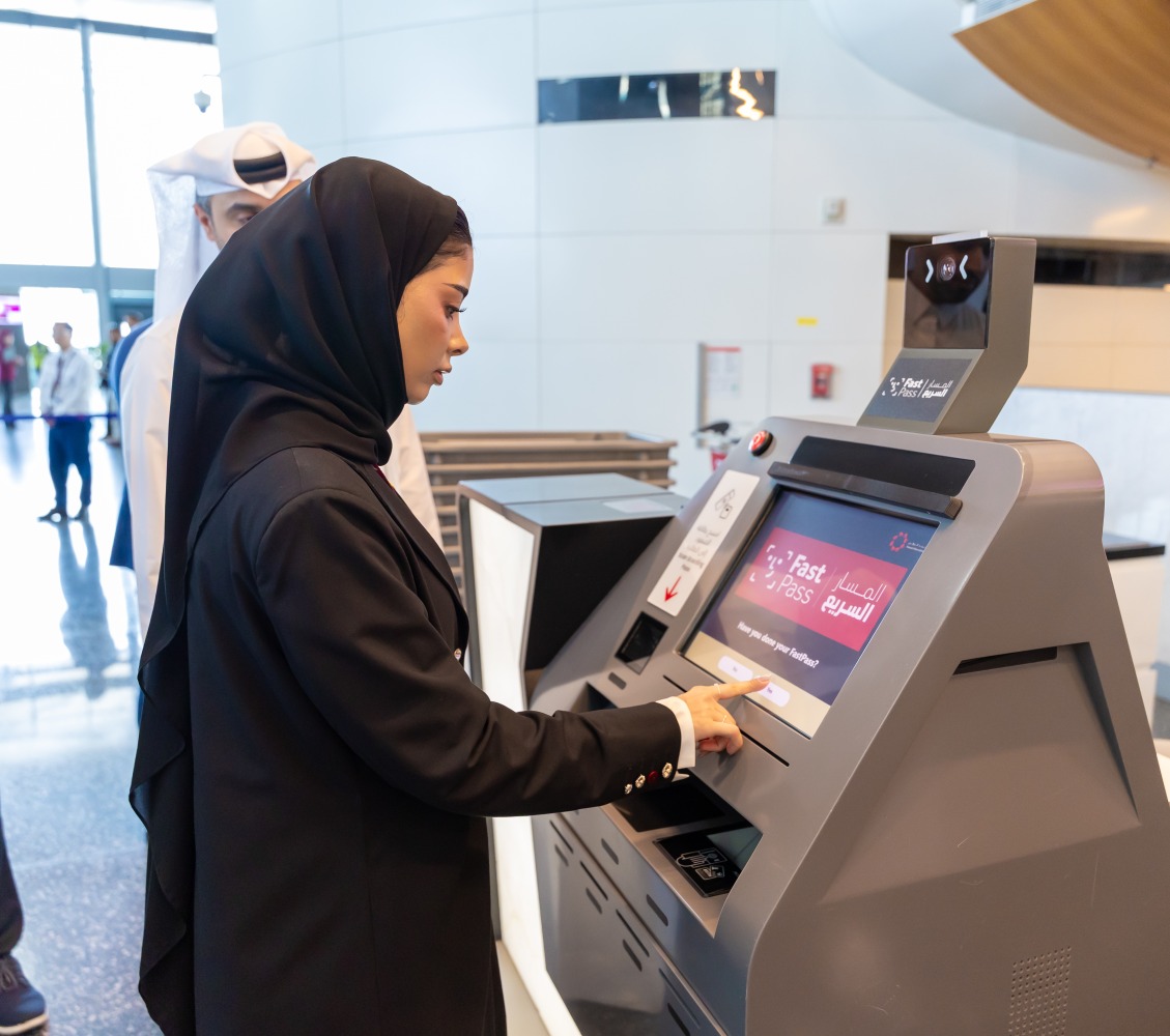A passenger using the ‘Fast Pass’ biometric technology at Hamad International Airport.