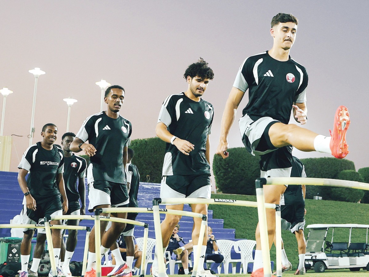 Qatar U-23 players take part in a training session as they gear up for the Asian Games in Japan.