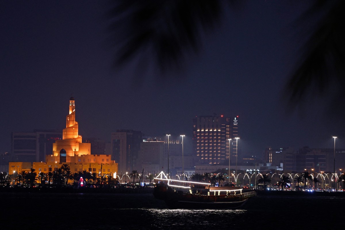 The illuminated minaret of the Fanar Mosque is pictured in Doha on September 4, 2026. (Photo by Karim Jaafar / AFP)
