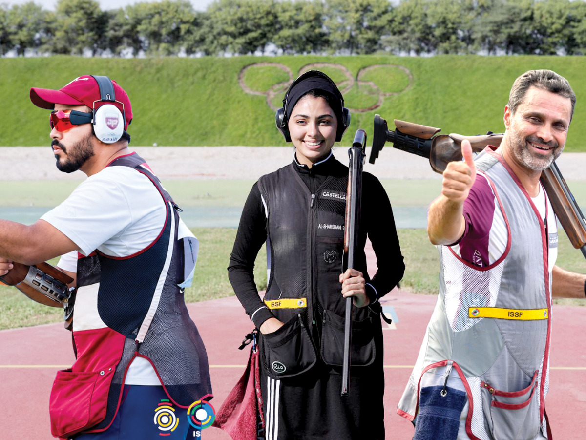 Rashid Saleh Al-Athba (left), Reem Al-Sharshani (centre) and Nasser Saleh Al-Attiyah are part of Qatar's shooting squad. 