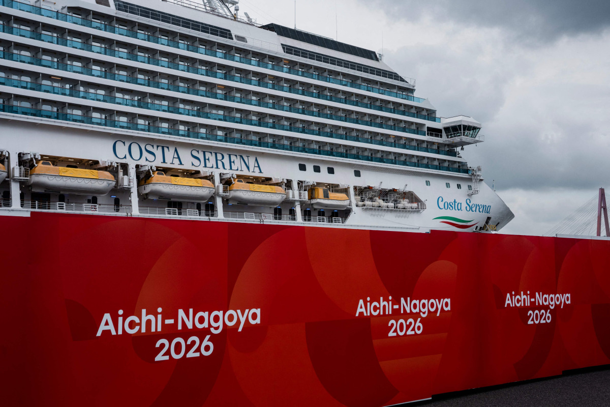 The Costa Serena is seen at the Port of Nagoya yesterday.