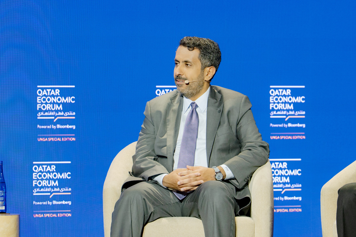 Minister of Commerce and Industry H E Sheikh Faisal bin Thani Al-Thani speaking at Qatar Economic Forum: UNGA Special Edition.
