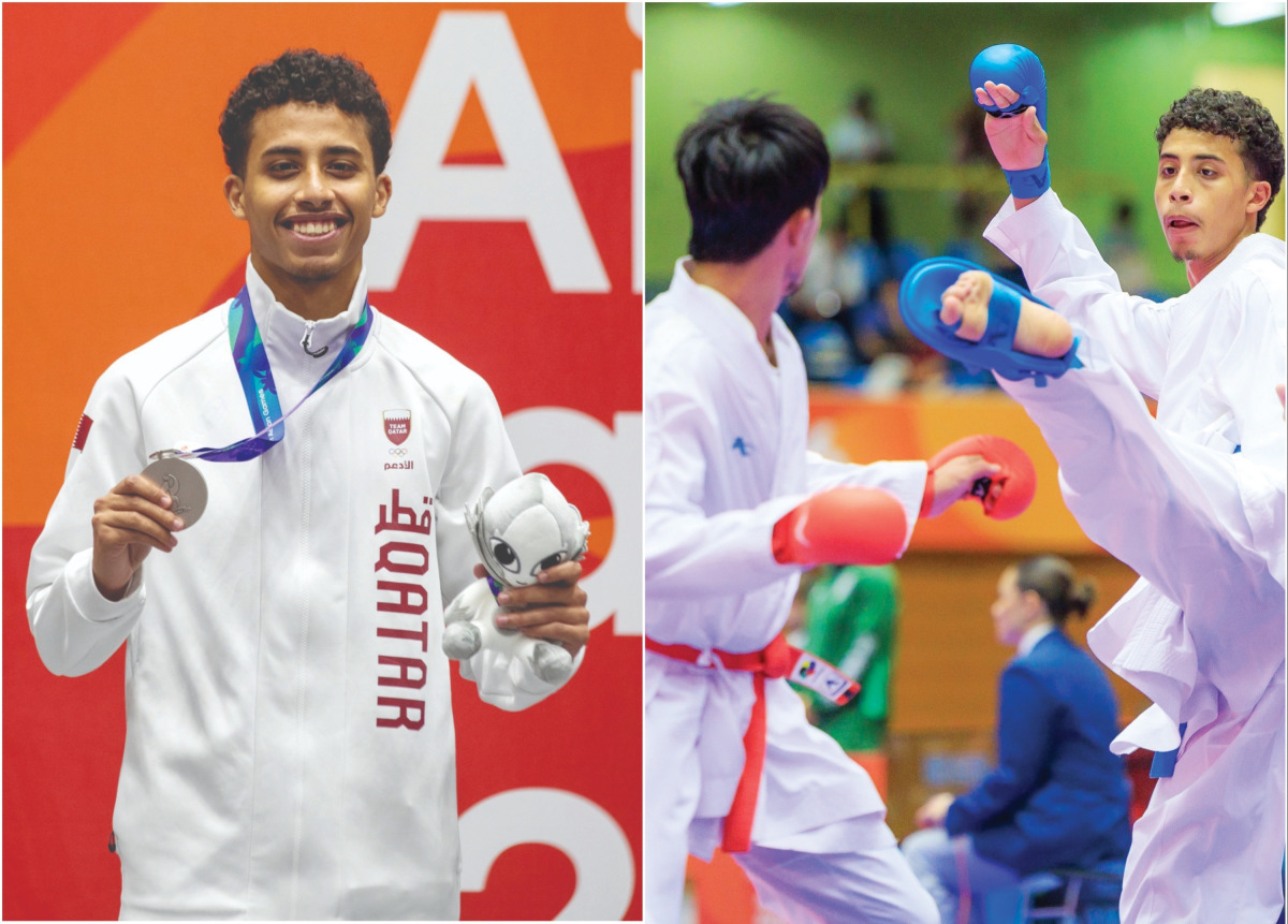 LEFT TO RIGHT: Abdulrahman Abdulhamid secured Qatar’s first medal at the 20th Asian Games. Abdulrahman Abdulhamid (right) in action against Kuwait’s Abdullah Shaaban.