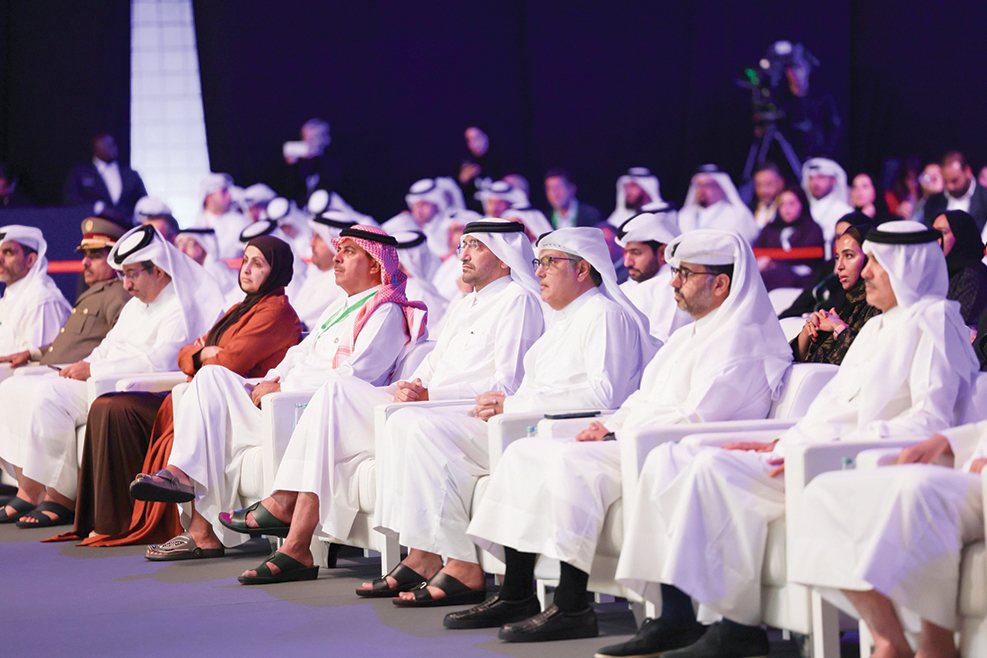 The Minister of Communications and Information Technology, H E Mohammed bin Ali bin Mohammed Al-Mannai; Minister of Justice and Minister of State for Cabinet Affairs, H E Ibrahim bin Ali bin Issa Al Hassan Al-Mohannadi; and Minister of State for Foreign Trade, H E Dr. Ahmad bin Mohammed Al-Sayed, along with other officials during the Google Cloud Summit held yesterday. 