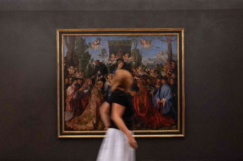 This photo taken on August 24, 2026, at the National Gallery in Prague shows Albrecht Duerer's 'Feast of the Rosary'. (Photo by Michal Cizek / AFP)