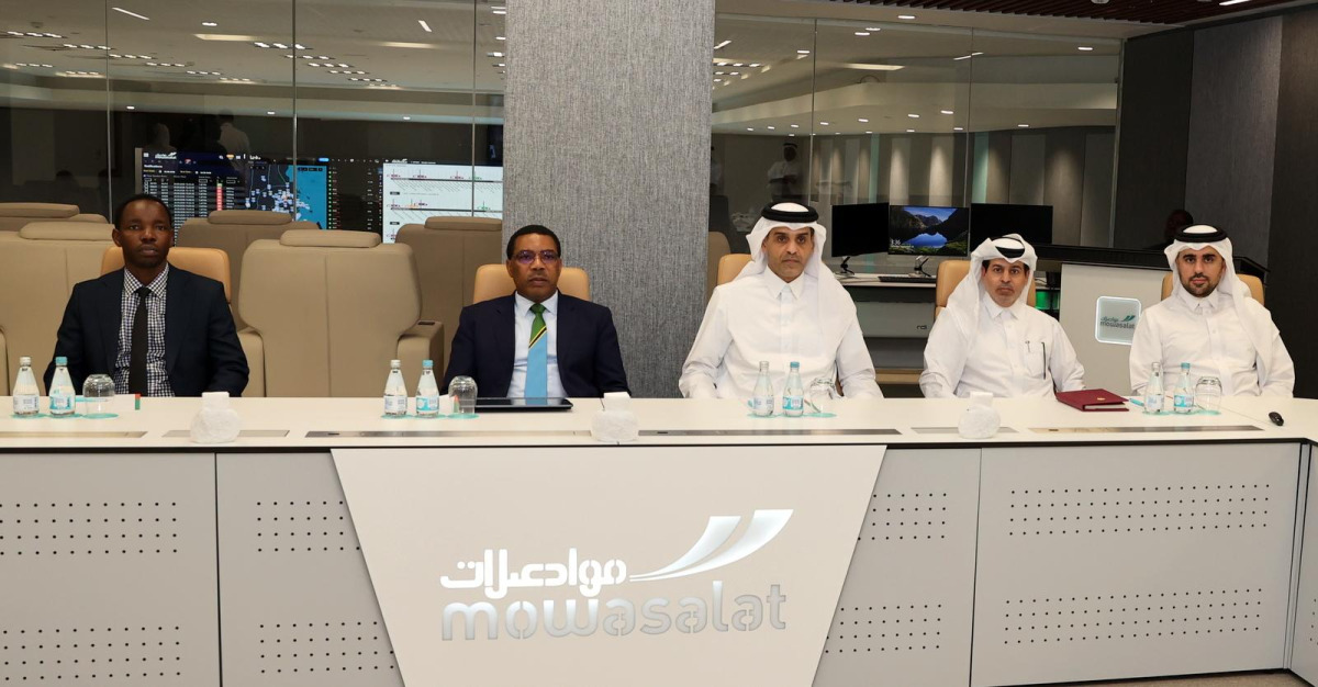 Prime Minister of Tanzania H E Mwigulu Nchemba, Minister of Transport H E Sheikh Mohammed bin Abdulla bin Mohammed Al Thani and other officials during the meeting.