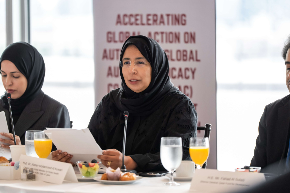 Advisor to the Prime Minister for Public Health Affairs and former Minister of Public Health, H E Dr. Hanan Mohamed Al Kuwari delivering remarks at the high-level event. 