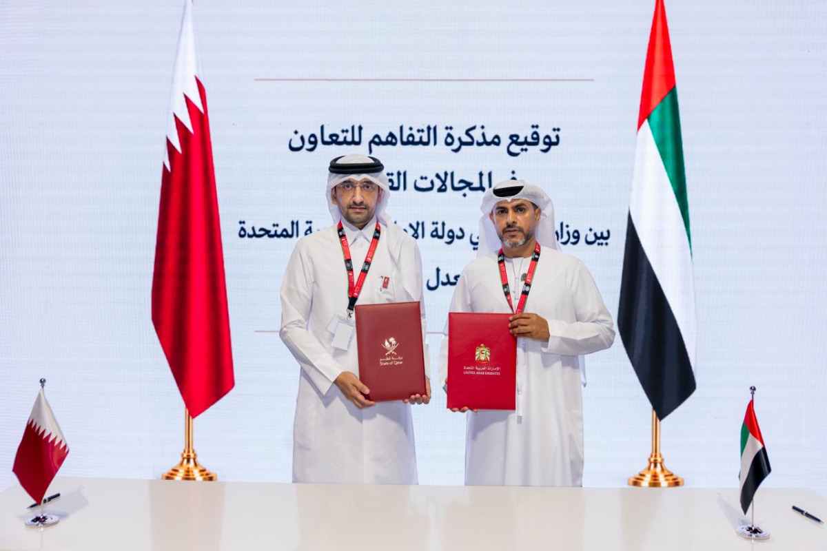 Minister of Justice and Minister of State for Cabinet Affairs Ibrahim bin Ali Al Mohannadi and Minister of Justice of the United Arab Emirates H E Abdullah bin Sultan bin Awad Al Nuaimi signed an MoU on legal cooperation.