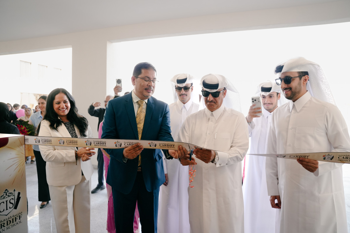 Chairman of Cardiff Indian School Dr. Hamad Al Kaabi and Principal Dr. Maneesh Mangal with other officials inaugurating the school.
