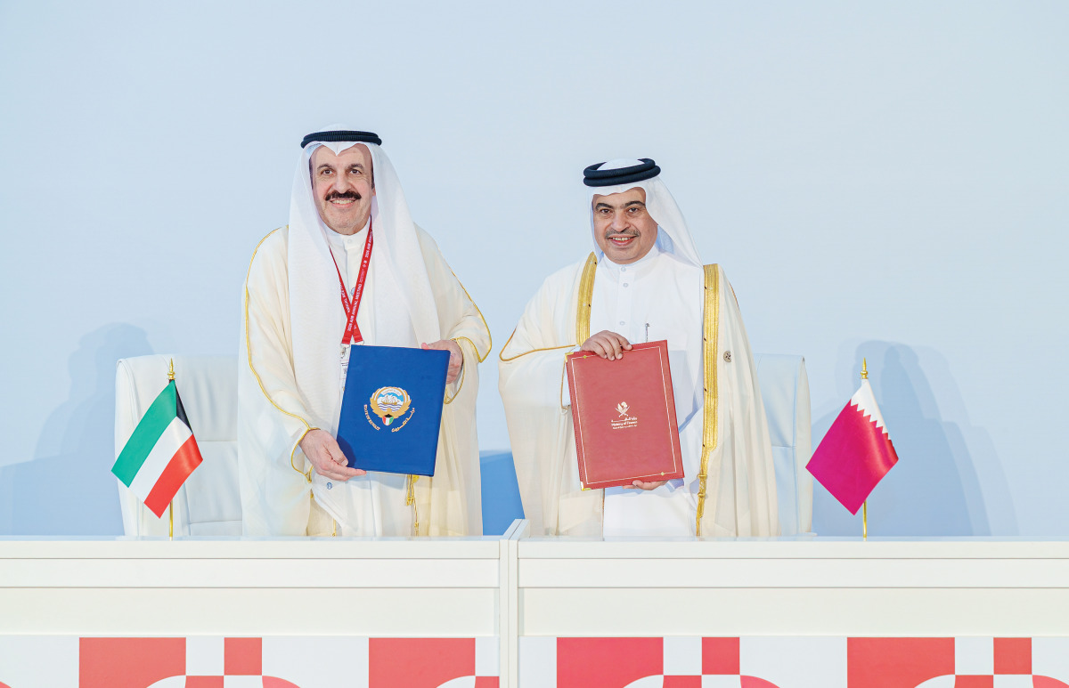 Minister of Finance H E Ali bin Ahmed Al-Kuwari and Minister of Finance of Kuwait H E Dr Yacoub Al Sayed Al Rifai during the signing ceremony.
