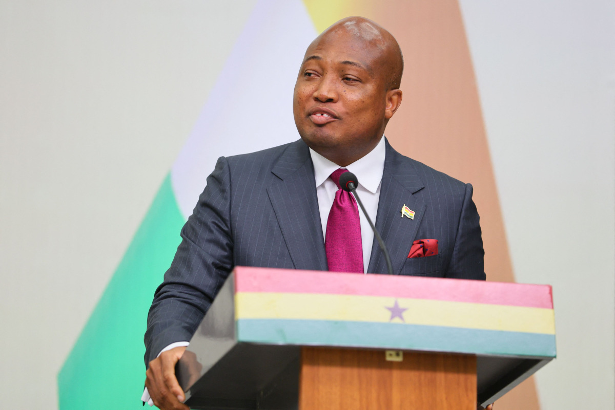 Ghana's Foreign Affairs Minister Samuel Okudzeto Ablakwa speaks to the media during the official visit of India's External Affairs Minister Subrahmanyam Jaishankar in Accra, on October 6, 2026. (Photo by Nipah Dennis / AFP)