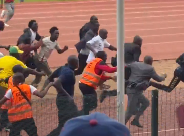 A screengrab from a video showing the stadium brawl in Kenya. Photo source: Social media