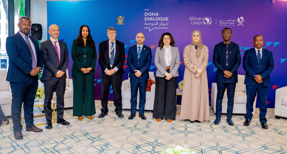 Undersecretary of the Ministry of Labour H E Sheikha Najwa bint Abdulrahman Al Thani with other dignitaries one the sidelines of the Second Doha Dialogue on Labour Mobility, in Dar es Salaam, Tanzania.