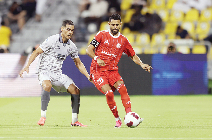 Al Shamal's Riyad Mahrez (right) in action in his debut QSL match. PIC: AlkassTVSports