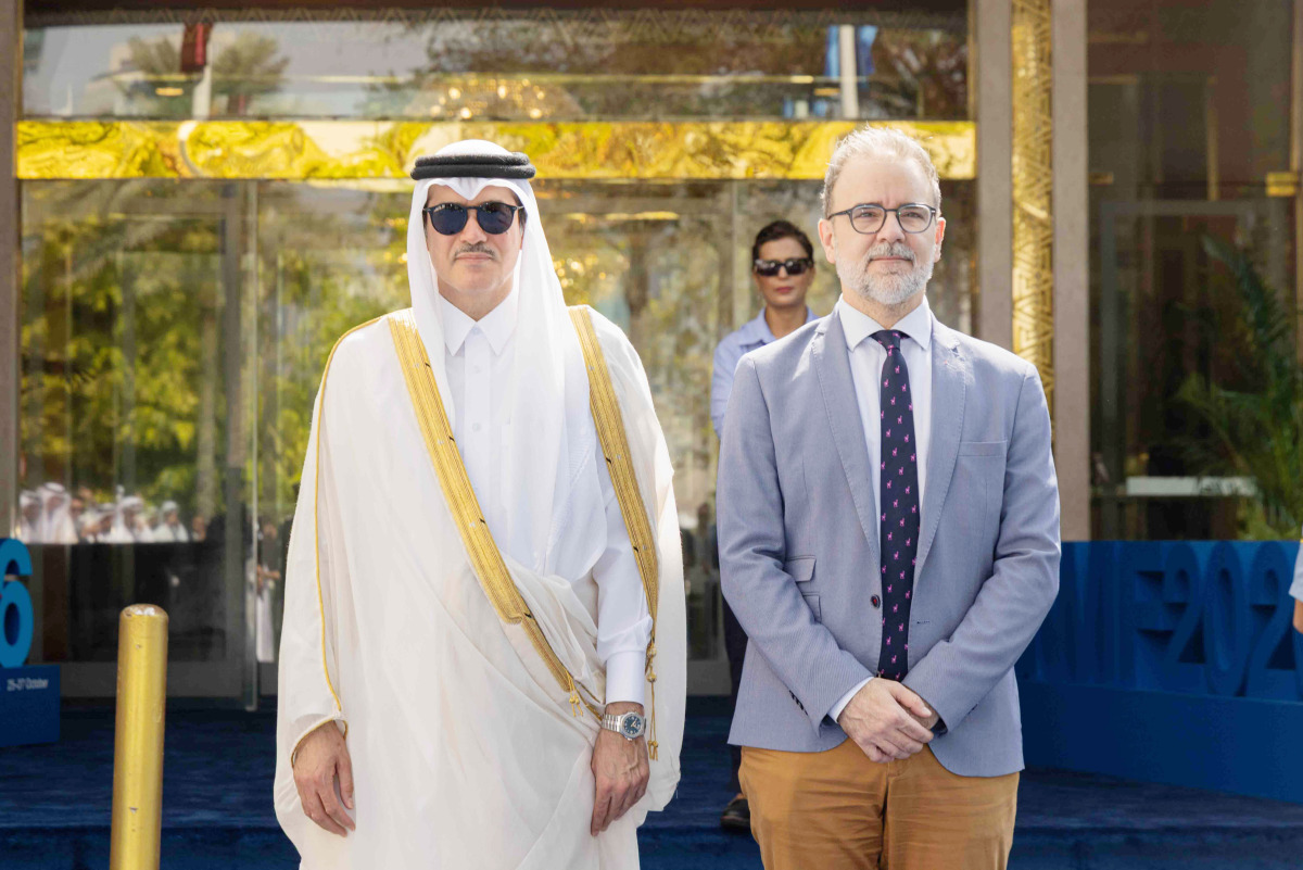 Minister of State for Foreign Trade H E Dr. Ahmad bin Mohammed Al-Sayed and UNCTAD Acting Secretary-General Pedro Manuel Moreno during the raising of Qatar and UN flags, yesterday.