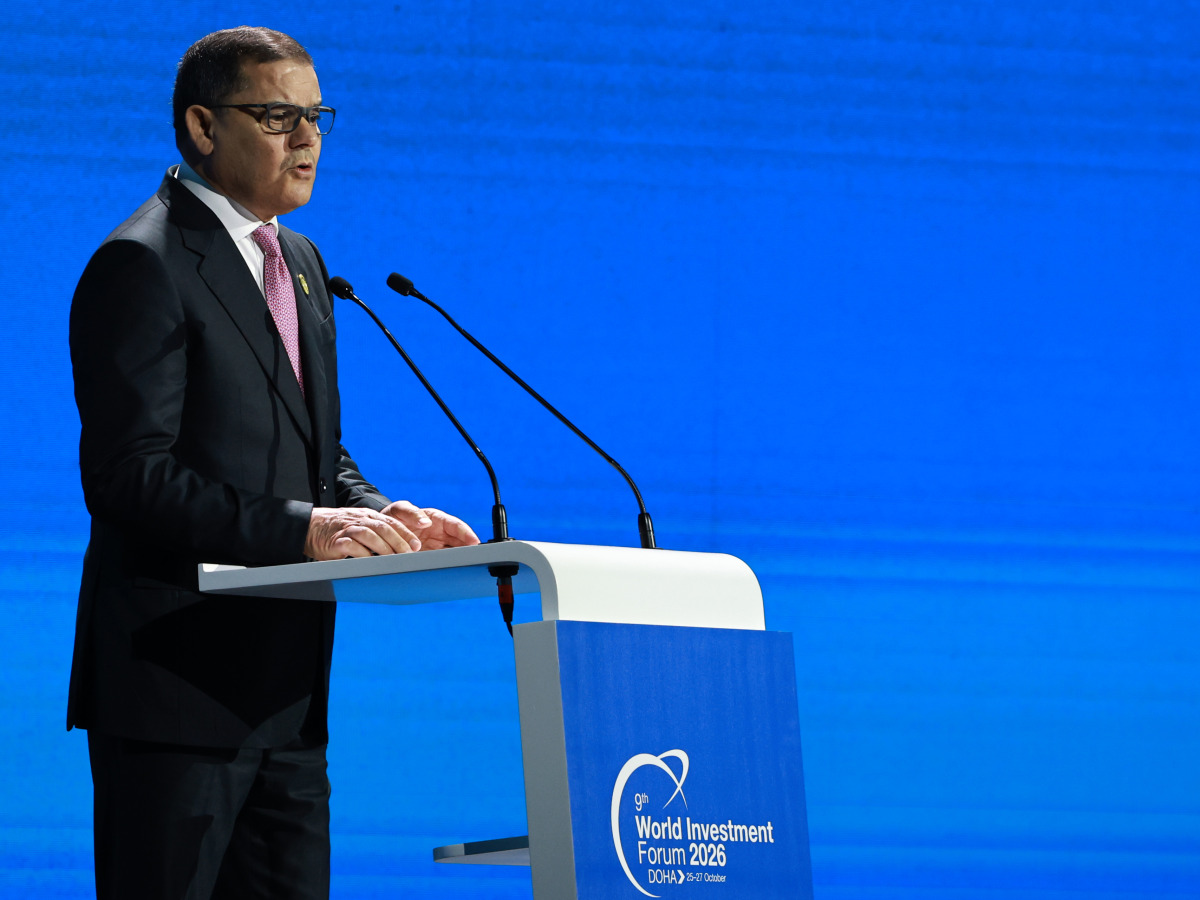 Prime Minister of the Government of National Unity of the State of Libya H E Abdul Hamid Mohammed Dbeibeh speaking during the forum.