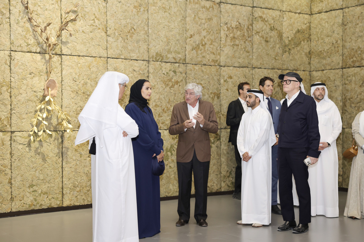 Chairperson of Qatar Museums H E Sheikha Al Mayassa bint Hamad Al Thani, officials and guests during the opening of the exhibition yesterday.