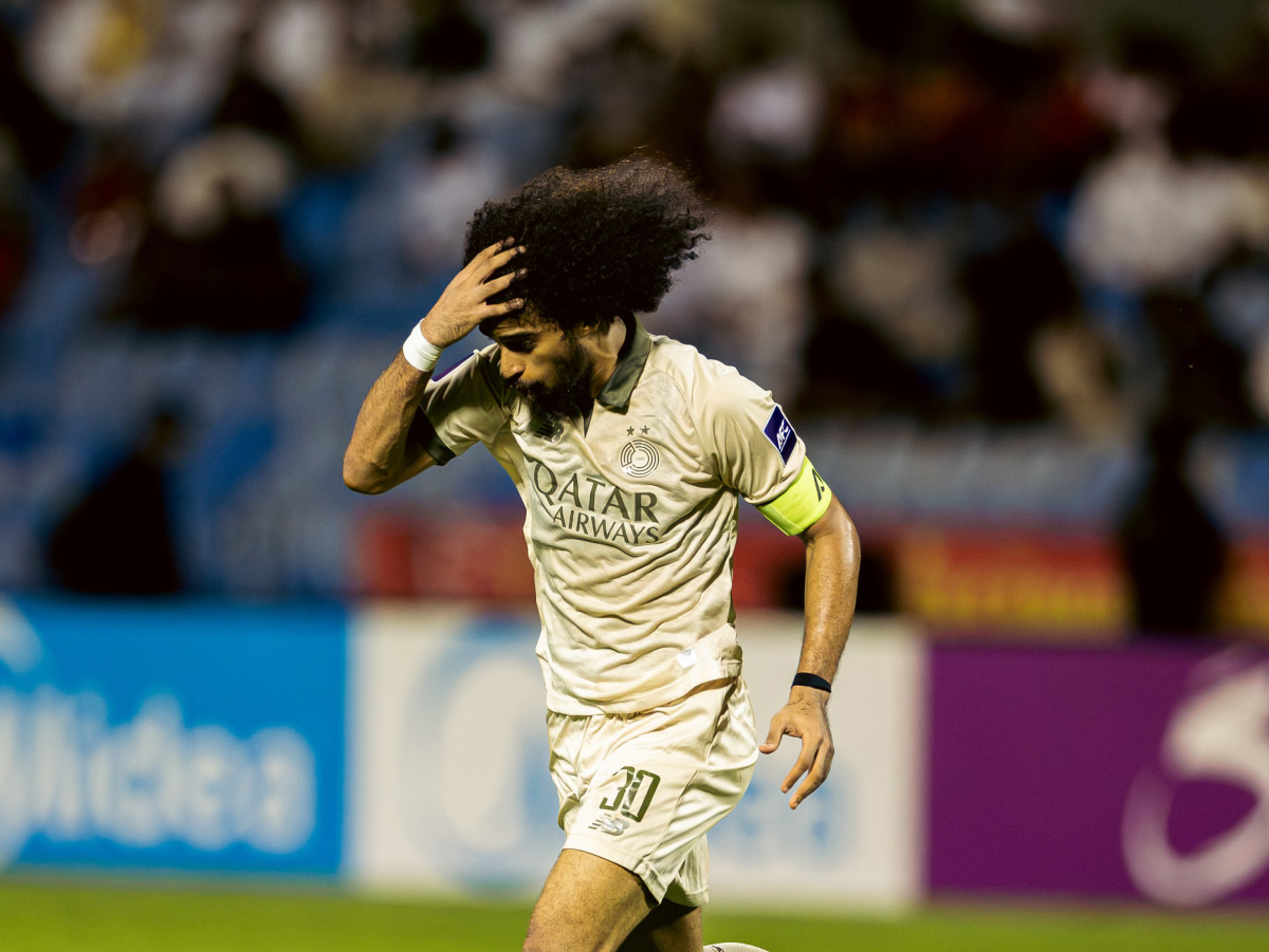 Al Sadd's Akram Afif celebrates after scoring a goal against Al Qadsiah, yesterday.
