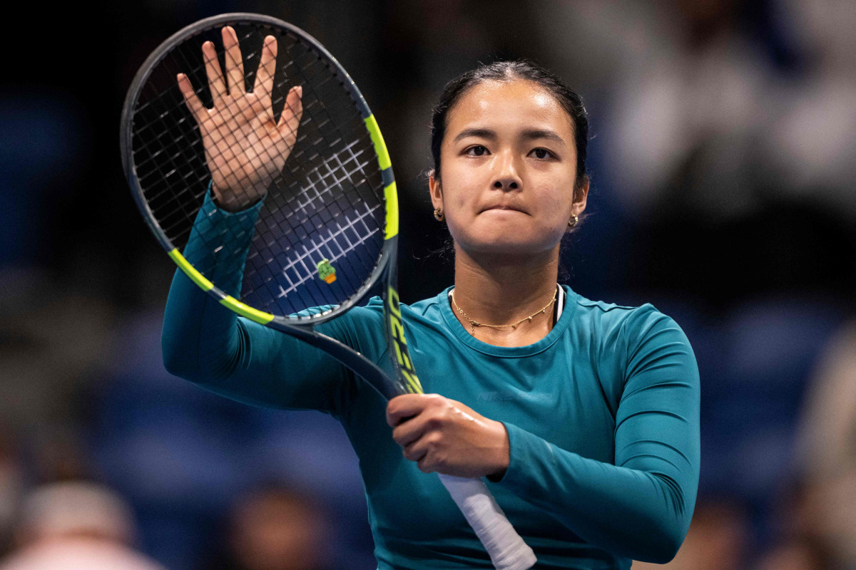 Philippines’ Alexandra Eala celebrates her victory against Australia’s Talia Gibson.